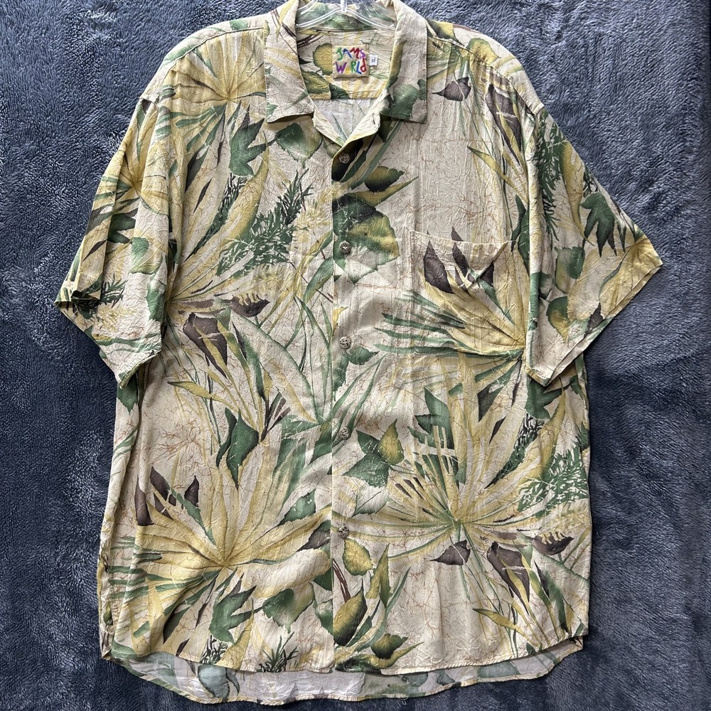 Jams World Mens Size XL Beige Hawaiian Liana Button Up Shirt